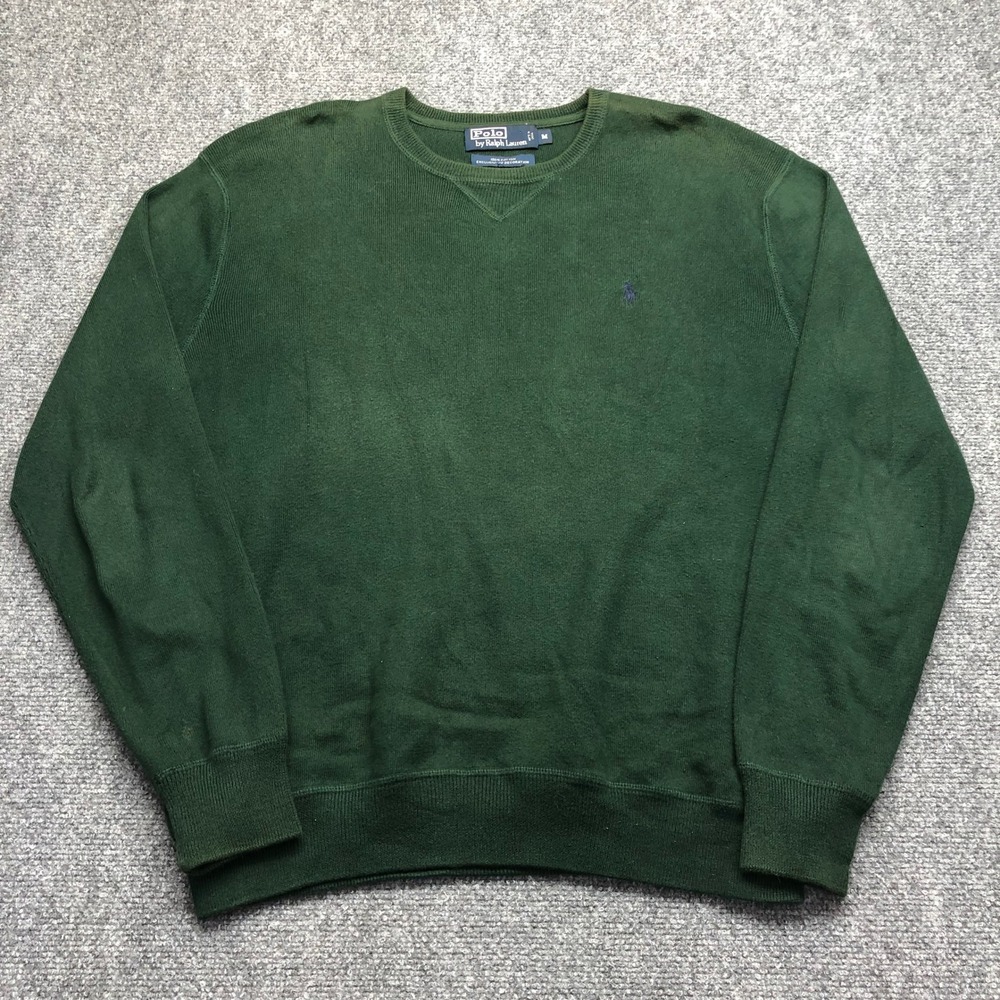 Polo Ralph Lauren Mens Green Cotton Crewneck Knit Sweater Pony Logo Size M